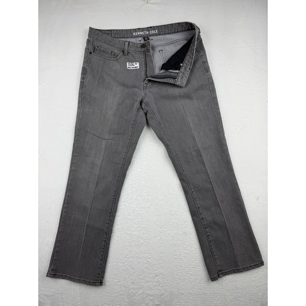 Kenneth Cole Mens Grey Loose Fit Straight Leg Jeans 34x30 Grey Wash Denim